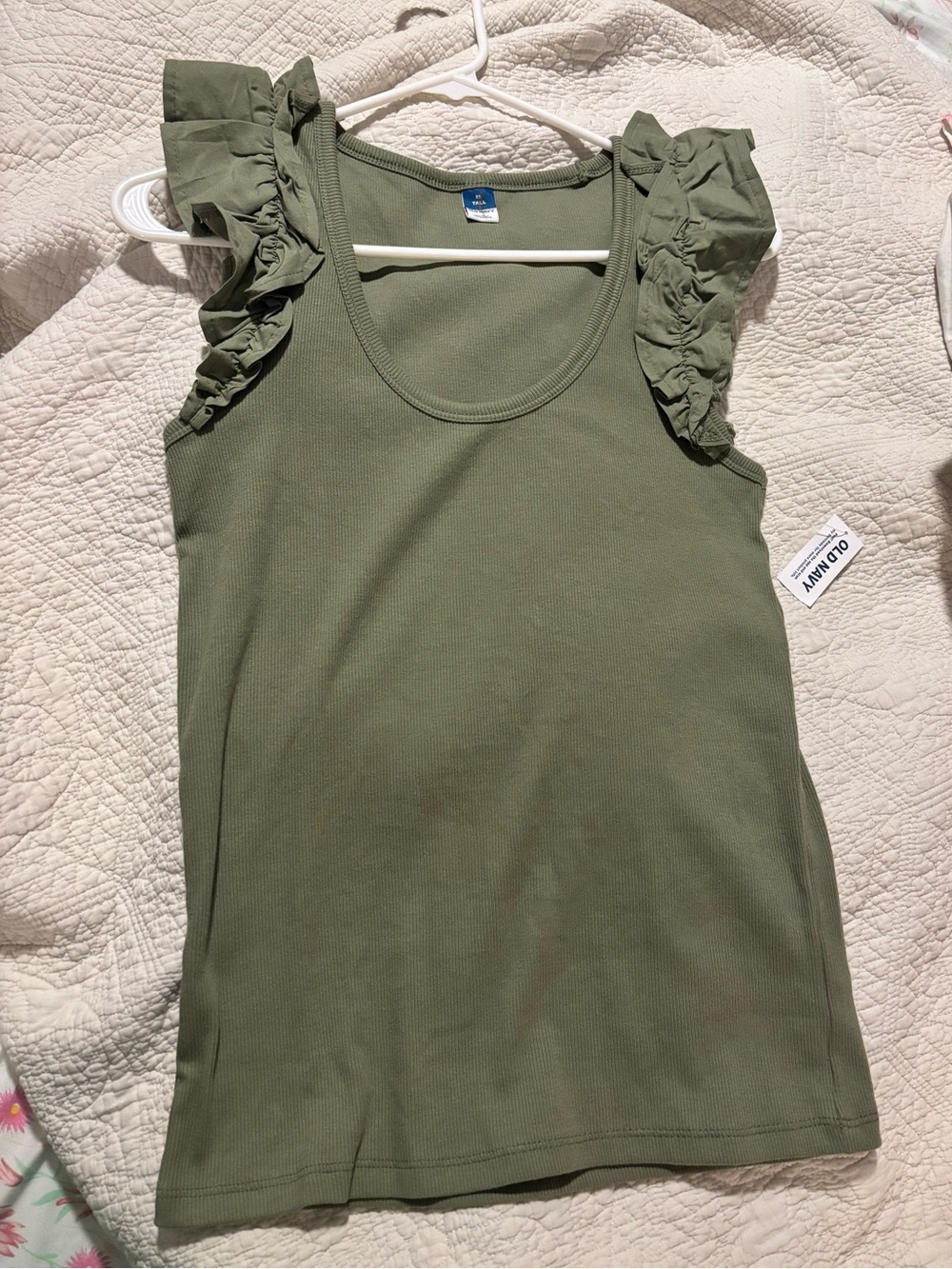 Old Navy Olive Green Ruffle-Sleeve Ribbed Tank